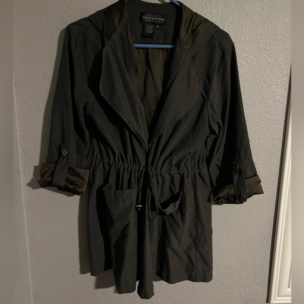 Grey Hooded sinch waist jacket with hood